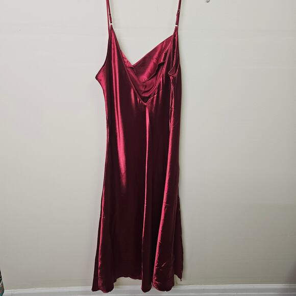 Red Satin Cowl Neck Slip Dress with Slit Size XL | Valentine's Day Dress - Picture 4 of 5